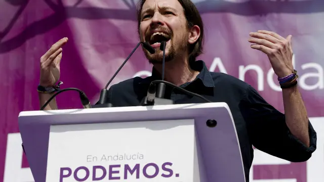 El líder de Podemos, Pablo Iglesias, durante su intervención en su primer acto en la campaña de las elecciones andaluzas