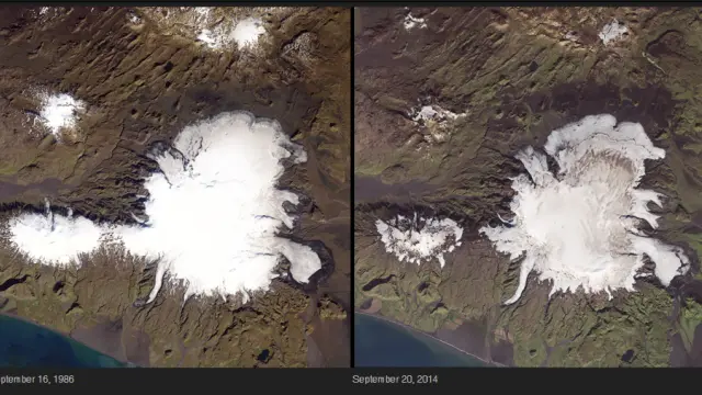 La NASA muestra cómo se ha derretido la capa de hielo que hay sobre Islandia