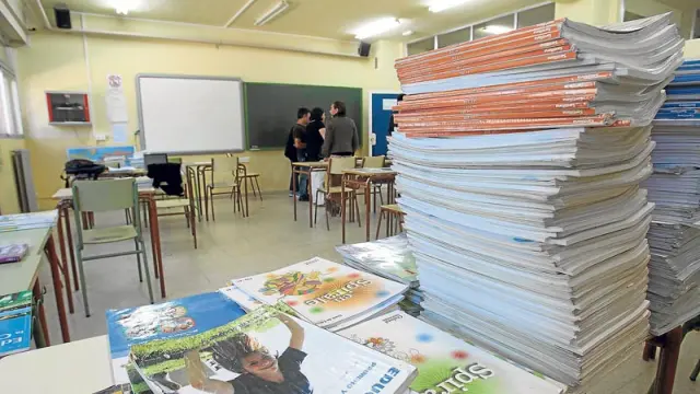 Libros de texto en un colegio de Soria.