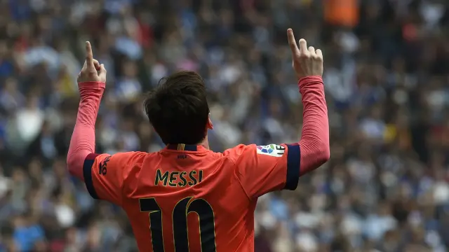 Messi tras marcar un tanto ante el Espanyol