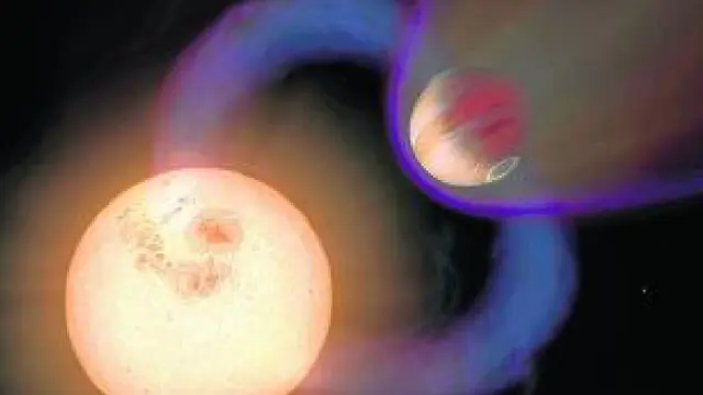 Imagen tomada de  un exoplaneta con su estrella. Está tan próximo que completa una órbita en 10.5 horas.
