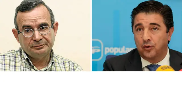El coordinador de Ciudadanos de Soria, Jesús de Lózar (i), y el secretario provincial del PP de Soria, Jesús Ángel Peregrina.