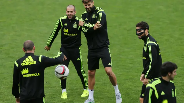 La selección española durante un entrenamiento.