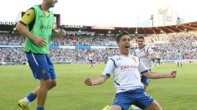 Pedro celebra su gol contra la UD Las Palmas