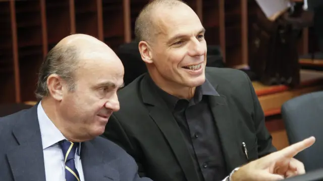 De Guindos y Varoufakis, el sábado en Bruselas.