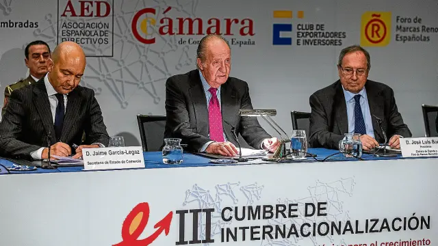 El secretario de Estado de Comercio, García Legaz, Don Juan Carlos y Bonet, presidente de la Cámara.