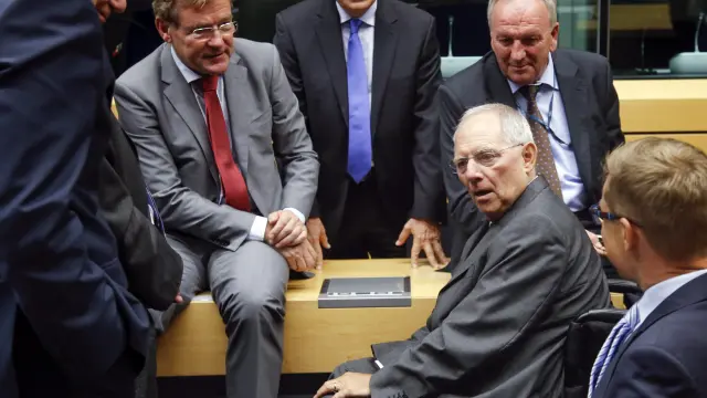 Wolfgang Schäuble antes del inicio de una reunión especial de los ministros de Finanzas de la Unión Europea en Bruselas.