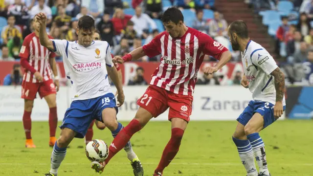 Fran Sandaza, en el partido contra el Real Zaragoza