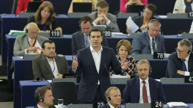 Tsipras durante su intervención en el Parlamento Europeo.