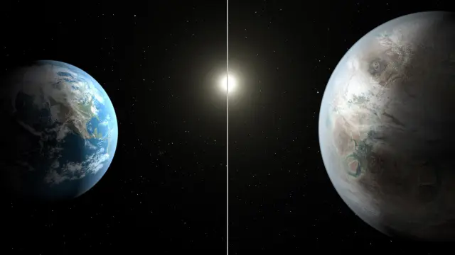 Comparativa entre la Tierra (izquierda) y el Kepler-452b (derecha).
