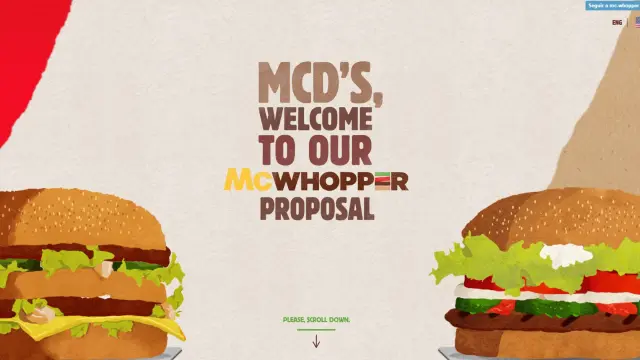 Burger King lanzó este miércoles el sitio www.mcwhopper.com, donde plantea a su competidor aparcar sus diferencias con un 'McWhopper'.