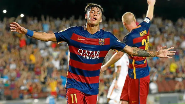Neymar celebra el gol anotado frente a la Roma, el pasado miércoles, en el Joan Gamper.
