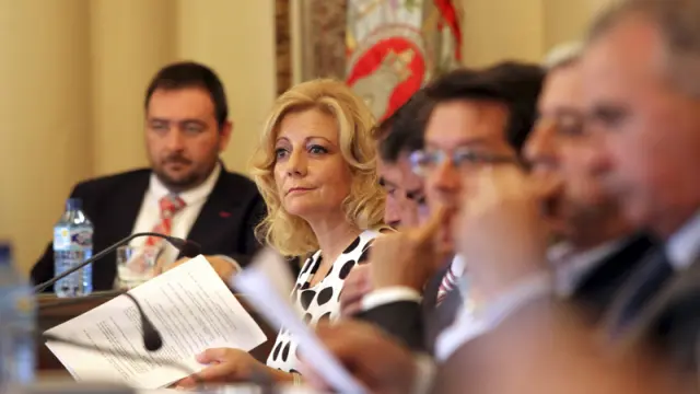 La portavoz del Grupo Popular en la Diputación de Soria, Ascensión Pérez, en un pleno.