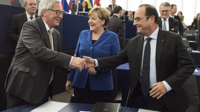 Merkel y Hollande en el Parlamento Europeo