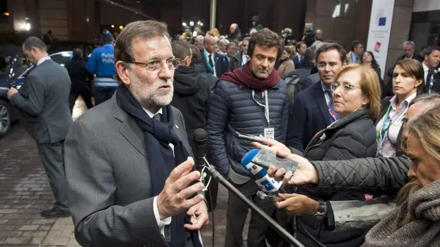 Mariano Rajoy atiende a los periodistas en Bruselas
