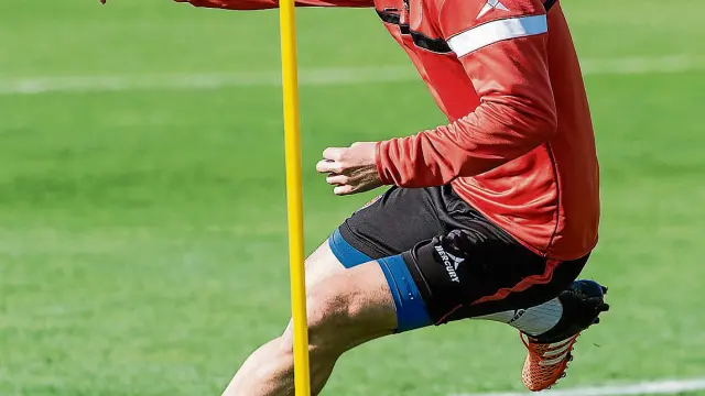 Pedro, en un entrenamiento del Real Zaragoza.