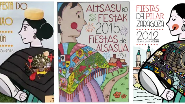 Cartel de la Festa do Queixo de Arzúa, cartel finalista de las Fiestas de Alsasua y cartel de las Fiestas del Pilar 2012