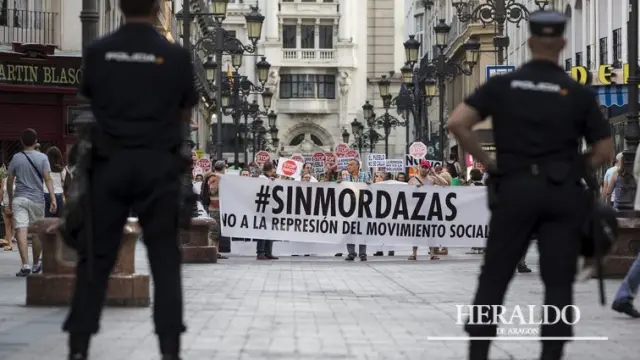 Manifestación en Zaragoza contra la Ley Mordaza en Zaragoza el 30 de junio.