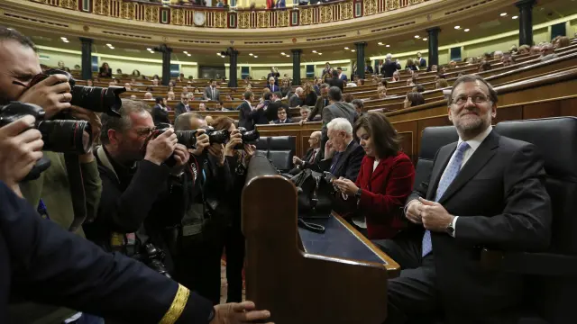 El presidente del gobierno en funciones, Mariano Rajoy, en el hemiciclo del Congreso de los Diputados