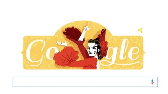 El popular buscador recuerda este jueves la efeméride con el logotipo de una flamenca ataviada con peineta y traje de faralaes rojos.