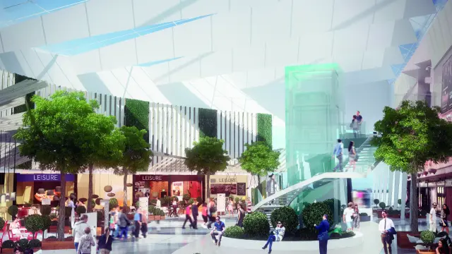 El proyecto básico presentado al Ayuntamiento de Zaragoza respeta el actual reparto de espacios del centro comercial.