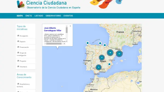 Desde el Observatorio de la Ciencia Ciudadana en España se accede a un mapa en permanente construcción.