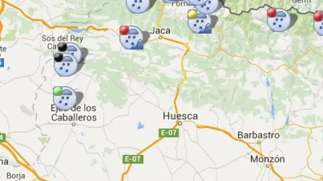 Estado de las carreteras en Huesca a primera hora de este jueves.