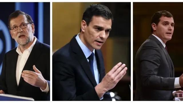Combo de imágenes de Mariano Rajoy, Pedro Sánchez y Albert Rivera.