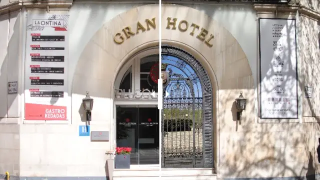 La puerta del Gran Hotel, actualmente en el pabellón de ceremonias del Parque del Agua