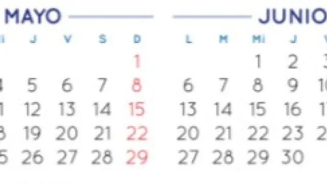 Calendario de mayo y junio de 2016