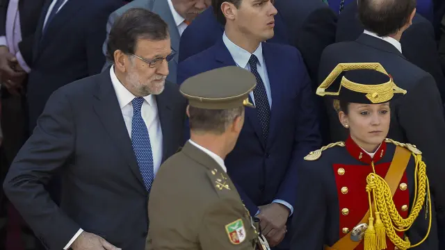 Rajoy y Rivera coincidieron este lunes en el acto del 2 de Mayo en Madrid.
