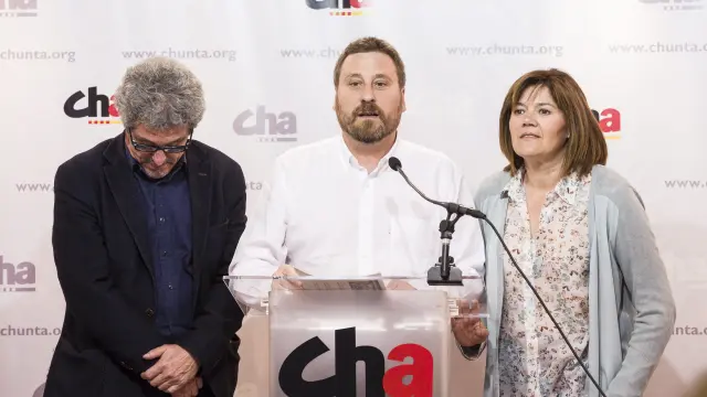El líder de CHA; José Luis Soro, en una rueda de prensa a comienzos de mayo.