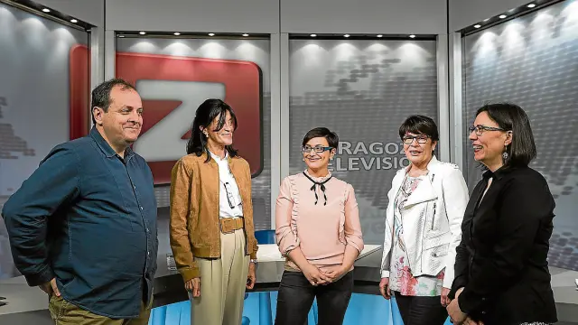 Lallana, Ferrando, la presentadora Teresa Martín, Périz, y Burón, ayer en el plató de ZTV.