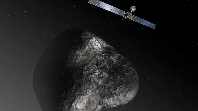 Recreación de Rosetta y el cometa.