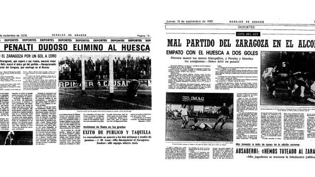 Crónicas de los dos partidos de Copa jugados por el Real Zaragoza en Huesca, en 1978 y 1985.