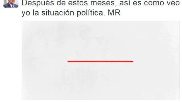 "Después de estos meses, así es como veo yo la situación política", ha escrito Rajoy acompañando el texto con la imagen de un rectángulo blanco en cuyo centro figura una línea roja horizontal.