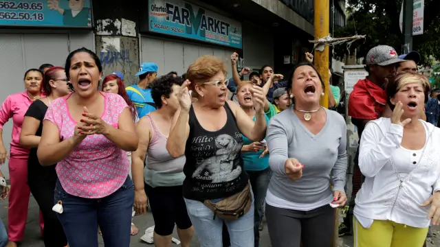 Protestas en Caracas contra la escasez de alimentos.