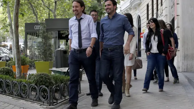 Pablo Iglesias y Alberto Garzón, este lunes en Madrid