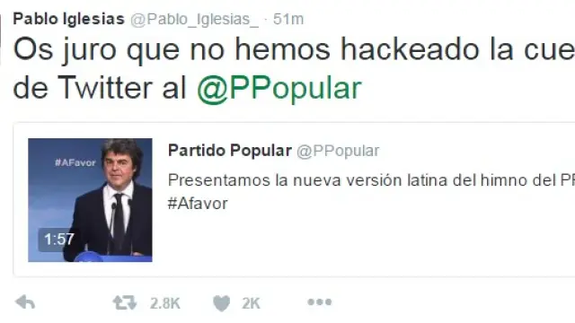 'Tuit' de Pablo Iglesias al conocer la versión latina del himno del PP.