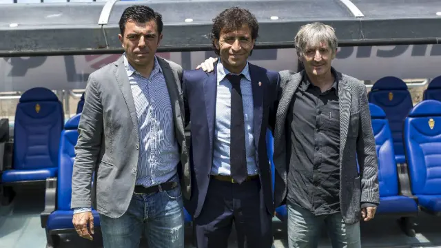 Luis Cembranos, Luis Milla y Miguel Gandía, el trío que compone en nuevo cuadro técnico del Real Zaragoza.