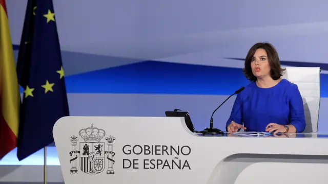 Soraya Sáenz de Santamaría, durante la rueda de prensa en la que ha dado los resultados de las elecciones
