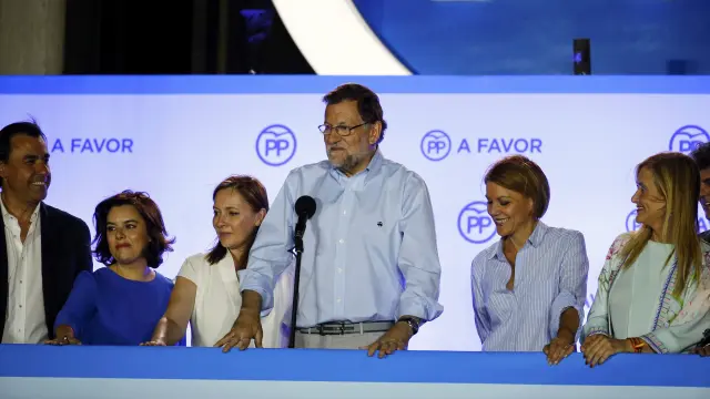 Mariano Rajoy, en el balcón de Génova