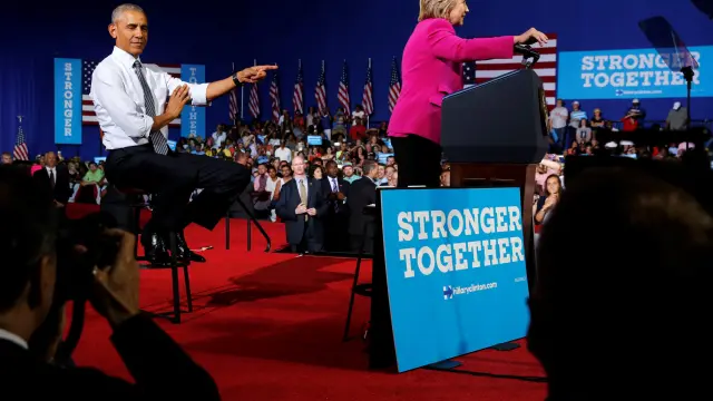Obama, en su primer mitin conjunto con Hillary Clinton, este martes en Charlotte.