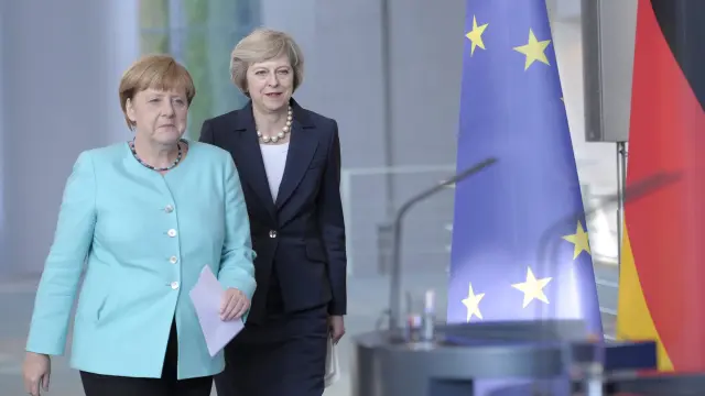 Merkel y May en su reunión sobre la UE