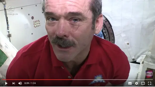 El comandante Chris Hadfield, con los ojos llenos de lágrimas en la Estación Espacial.