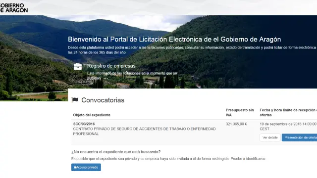 Portal de Licitación Electrónica de el Gobierno de Aragón.