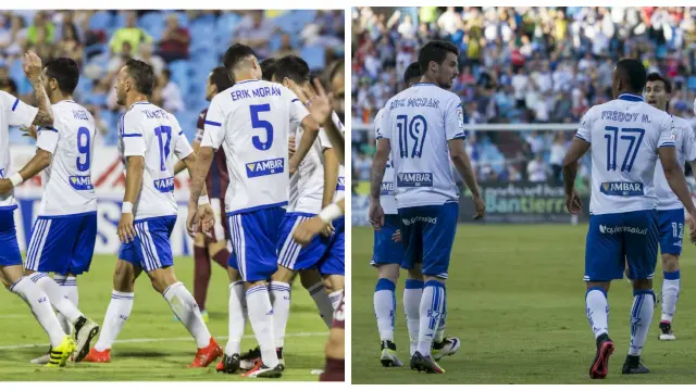 A la izquierda, los números y letras elegidos para la actual temporada. A la derecha, los que portó el Real Zaragoza durante la pasada campaña.