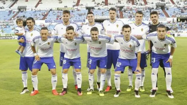 Once inicial del Real Zaragoza el pasado sábado ante el Eibar en el Memorial Carlos Lapetra. Los pantalones aún portaban la publicidad de El Dorado que sí llevarán desde el arranque liguero ante el UCAM Murcia.