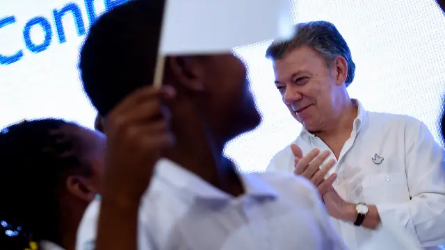 Juan Manuel Santos, este viernes, tras el anuncio.