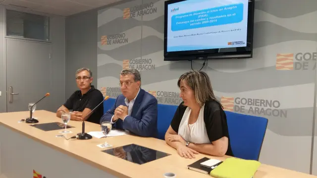 De izquierda a derecha, Javier Marta, Sebastián Celaya y María Bestué, en la presentación del balance del programa de atención al ictus en Aragón.
